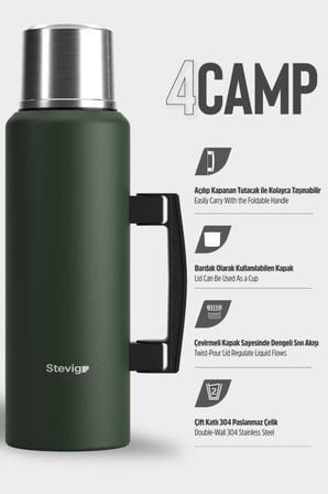 4 Camp Klasik Vakumlu Kulplu Çelik Termos 1.5 LT. Green ST-206