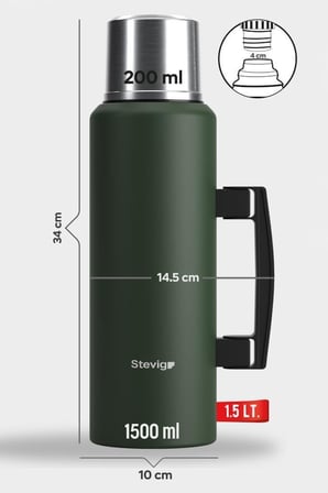 4 Camp Klasik Vakumlu Kulplu Çelik Termos 1.5 LT. Green ST-206