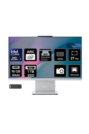 Ideacentre 27ILL11 Intel Core Ultra 7 256V 16GB RAM 1TB SSD 27" Full HD (1920x1080) FreeDOS F0JW0010TRP309 Beyaz AI-Powered All In One Bilgisayar + Per4 USB Bellek