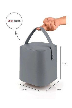 Tutma Saplı İç Kovalı Tezgah Üstü Mutfak Çöp Kovası, 4 Litre, Kilitli Kapak, Click Kapak, 20x20x22 cm (GRİ, 4 LİTRE)