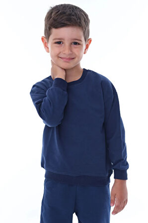 Basic Düz Renk Bej Fırçalı Yumuşak %100 Pamuk Sweatshirt