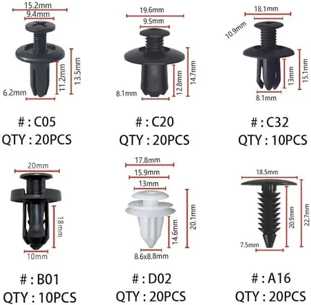 6 Boyutu 100 Adet Oto Fastener Klip Tampon Kapı Pervazı Tutucu Raptiye Seti