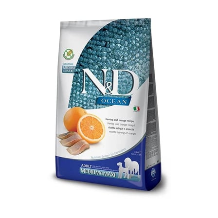 Nd ocean tahılsız medium maxi adult 12kg ringa balıklı portakallı orta ve büyük ırk köpek maması