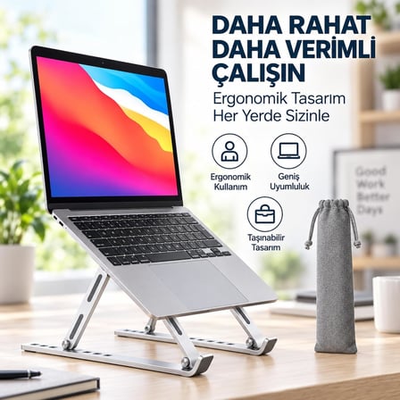 Coverzone Alüminyum Laptop Standı 7 Kademeli Katlanabilir Ayarlanabilir