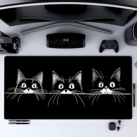 90X40 CM XXL Gaming Mouse Pad [High Density Hybrid Kumaş] [Kaymaz Taban] [Yüksek Çözünürlüklü Baskı] Fare Altlığı Oyuncu Mousepad (3 Cats)