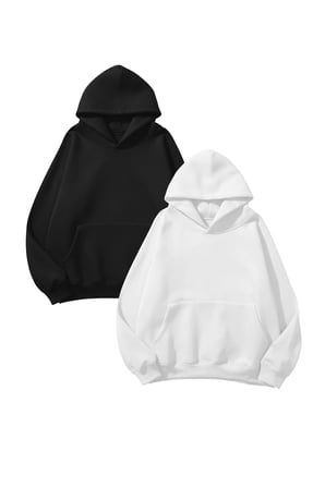 Unisex Beyaz & Siyah 2'li Düz Fırsat Paket 3 İplik Oversize Sweatshirt