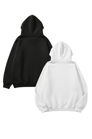 Unisex Beyaz & Siyah 2'li Düz Fırsat Paket 3 İplik Oversize Sweatshirt
