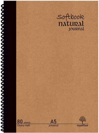 Natural Journal A5 Spiralli Sert Kapak Defter – 80 Yaprak (160 Sayfa), Çizgili – Günlük, Ofis ve Hediye Kullanımı İçin Not Defteri