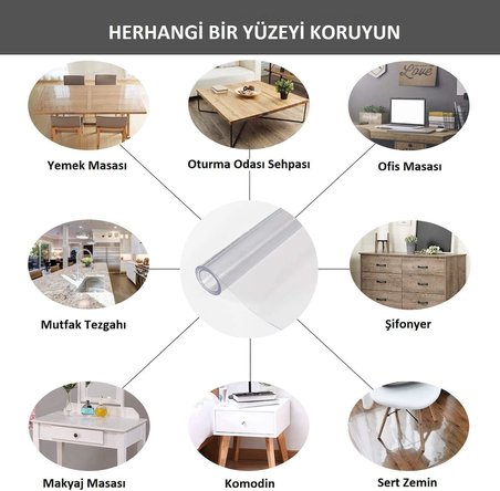 | 2.4mm | Şeffaf PVC Masa ve Masa Örtüsü Koruyucu | Masa Pedi | Koruyucu Mika | Asetat Masa Örtüsü | (En: 80cm, Boy: 120cm)