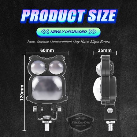 Şeytan Gözlü Baykuş Sis Farı Çakarlı Çift Renk Sarı-Beyaz 9-80V Araç Motosiklet Off Road Led Lamba Delici Yayıcı Projektör 50W Metal Arazi Çalışma Lambası 1 Adet