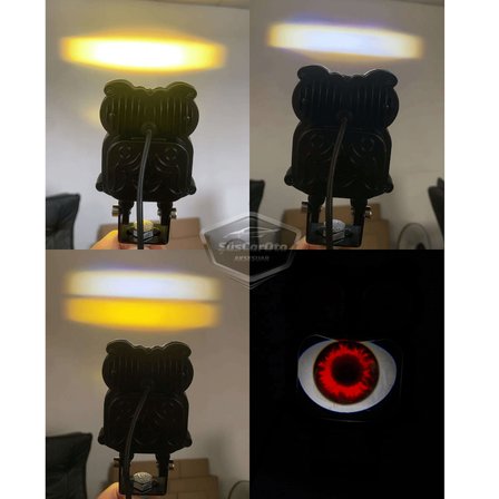 Şeytan Gözlü Baykuş Sis Farı Çakarlı Çift Renk Sarı-Beyaz 9-80V Araç Motosiklet Off Road Led Lamba Delici Yayıcı Projektör 50W Metal Arazi Çalışma Lambası 1 Adet