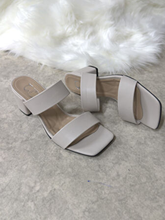 Günlük Kadın Terlik Çift Bantlı Kalın Topuklu Küt Burunlu Sade Rahat Yumuşak Tabanlı  271