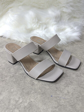 Günlük Kadın Terlik Çift Bantlı Kalın Topuklu Küt Burunlu Sade Rahat Yumuşak Tabanlı  271