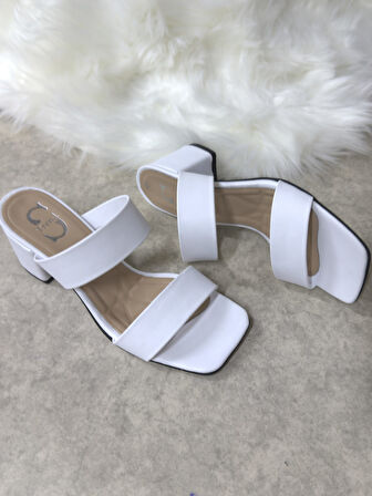 Günlük Kadın Terlik Çift Bantlı Kalın Topuklu Küt Burunlu Sade Rahat Yumuşak Tabanlı  271