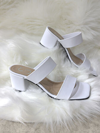 Günlük Kadın Terlik Çift Bantlı Kalın Topuklu Küt Burunlu Sade Rahat Yumuşak Tabanlı  271