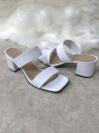 Günlük Kadın Terlik Çift Bantlı Kalın Topuklu Küt Burunlu Sade Rahat Yumuşak Tabanlı  271