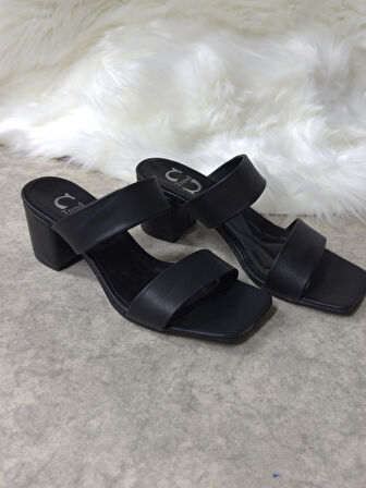 Günlük Kadın Terlik Çift Bantlı Kalın Topuklu Küt Burunlu Sade Rahat Yumuşak Tabanlı  271