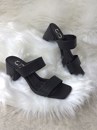 Günlük Kadın Terlik Çift Bantlı Kalın Topuklu Küt Burunlu Sade Rahat Yumuşak Tabanlı  271