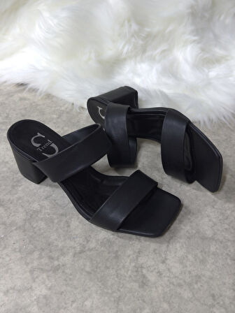 Günlük Kadın Terlik Çift Bantlı Kalın Topuklu Küt Burunlu Sade Rahat Yumuşak Tabanlı  271