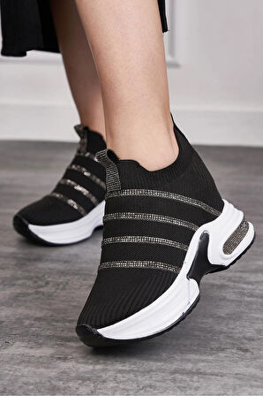 Günlük Triko Kadın Sneaker Gizli Topuk Taşlı Oval Burun Rahat Kalıp Nefes Alabilen Spor Ayakkabı 271