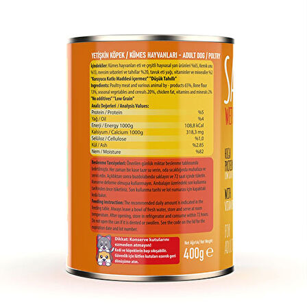 Sapphere Kümes Hayvanlı Yetişkin Köpek Konservesi 12 Adet 400 Gr 