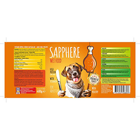 Sapphere Kümes Hayvanlı Yetişkin Köpek Konservesi 12 Adet 400 Gr 