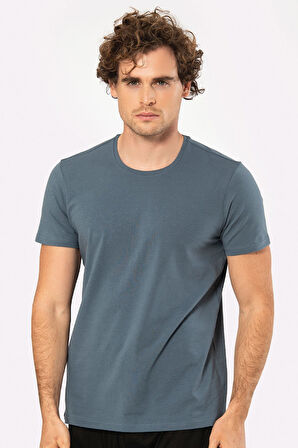 Cacharel Erkek Bisiklet Yaka Likralı T-shirt 1331/MAVİ