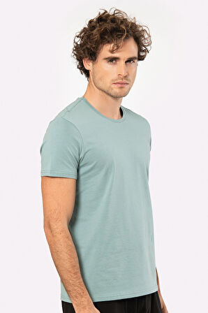 Cacharel Erkek Bisiklet Yaka Likralı T-shirt 1331/YEŞİL1