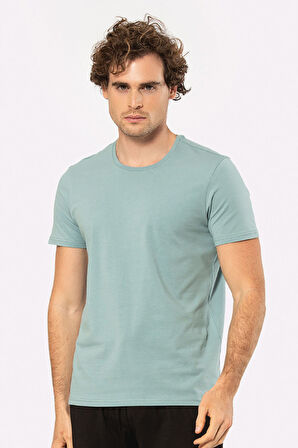 Cacharel Erkek Bisiklet Yaka Likralı T-shirt 1331/YEŞİL1