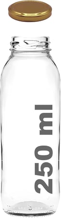 250 ml Metal Kapaklı Meyve Suyu, Meşrubat, Limonata Şişesi 250 cc Cam Şişe 6 Adet (Altın/Gold)