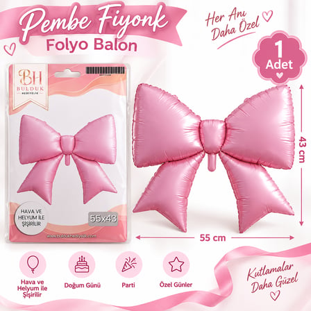 🎀 Pembe Fiyonk Folyo Balon – Şık ve Zarif Parti Dekorasyonu