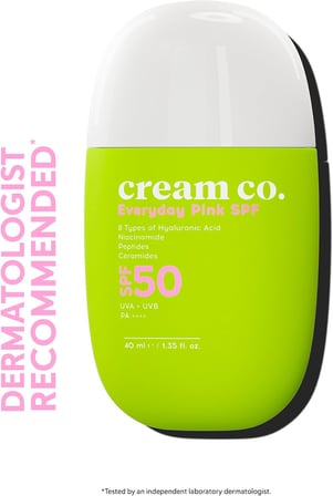 Cream Co. SPF50 Pink Güneş Koruyucu Krem, Ton Eşitleyici Leke Karşıtı, Aydınlatıcı, 40 ML, Güneş Serumu