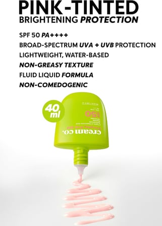 Cream Co. SPF50 Pink Güneş Koruyucu Krem, Ton Eşitleyici Leke Karşıtı, Aydınlatıcı, 40 ML, Güneş Serumu