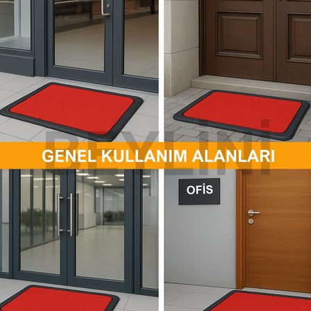 Dezenfektan Hijyen Paspası Dış Kapı Ev Ofis Apartman Giriş Halısı Kıvırcık Paspas Kaydırmaz Havuzlu (Kırmızı)