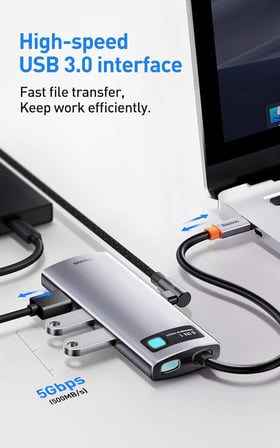 Metal Gleam 6 in 1, Çok Fonksiyonlu Bilgisayar/Telefon Hub Adaptörü, Gri, Bağlantı Sayısı: 6, Giriş: USB Type C, Çıkış: USB Type A 3.0 X 3, USB Type C (PD),Seyahat Boy