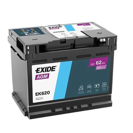 EXİDE AGM Akü 12V 680CCA 62Ah Düz Tırnaklı EK620