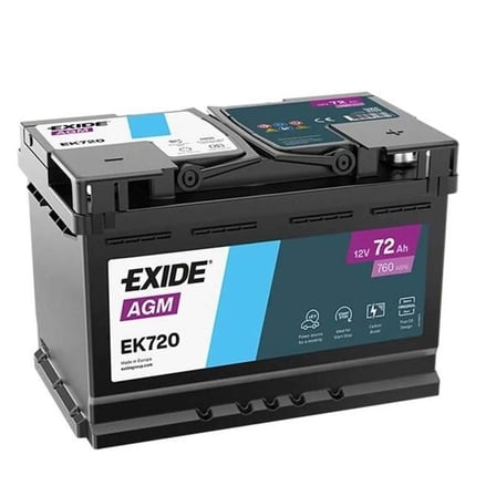 EXİDE AGM Akü 12V 760A 72Ah Düz Tırnaklı EK720