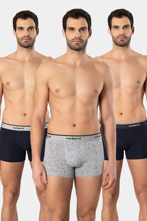 Cacharel Erkek Desenli Likralı Boxer 3'lü Paket 1339/Lacivert 3