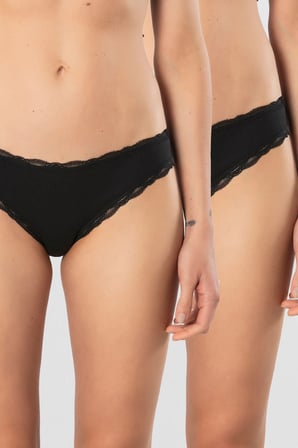Türen Kadın Likralı Ribana Dantelli Bikini Külot 2'li Paket 928/Siyah
