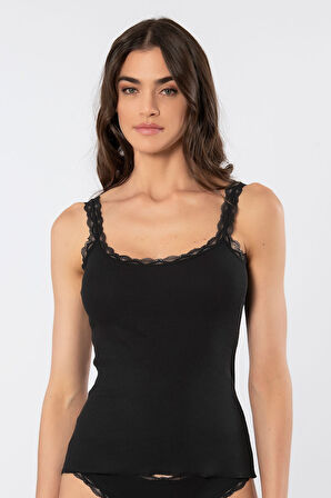 Türen Kadın Likralı Dantelli İp Askılı Kaşkorse 926/Siyah