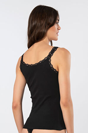 Türen Kadın Likralı Dantelli İp Askılı Kaşkorse 926/Siyah