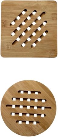 Bambu Nihale, Yuvarlak ve Kare Çizgili, Tencere Tava Çaydanlık İçin, 17 cm, Doğal Ahşap, Nemli Bezle Silinebilir