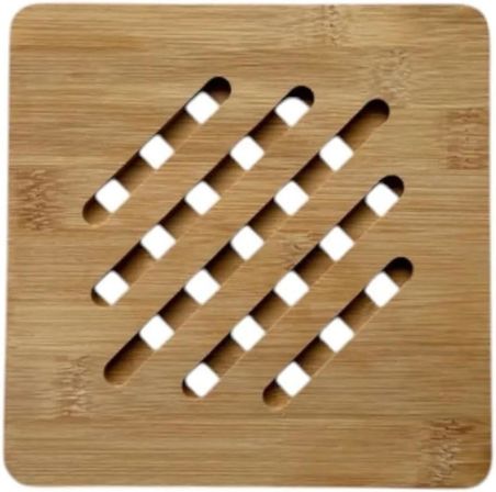 Bambu Nihale, Yuvarlak ve Kare Çizgili, Tencere Tava Çaydanlık İçin, 17 cm, Doğal Ahşap, Nemli Bezle Silinebilir