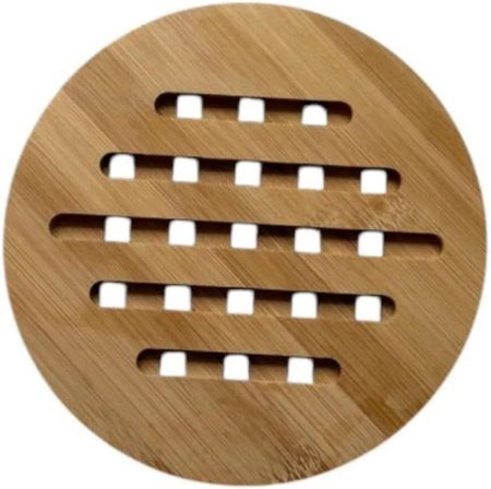 Bambu Nihale, Yuvarlak ve Kare Çizgili, Tencere Tava Çaydanlık İçin, 17 cm, Doğal Ahşap, Nemli Bezle Silinebilir