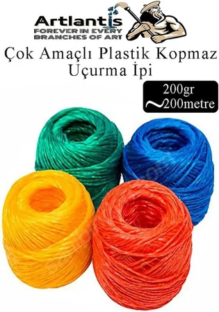 Çok Amaçlı Plastik Kopmaz Uçurtma İpi Çamaşır İpi 4 Adet Renkli 200 Metre Naylon İp Çırpı İpi Çizim İnşaat Duvar İpi