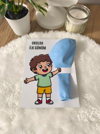 Pamuğum Atelier Renkli Balonlu Tebrik Kartı Okulda İlk Günüm Hediyeliği (15 Adet)