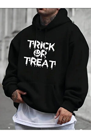 Trick Or Treat Baskılı kapüşonlu Cepli Sweatshirt