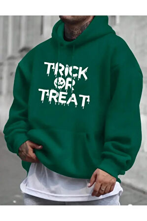 Trick Or Treat Baskılı kapüşonlu Cepli Sweatshirt
