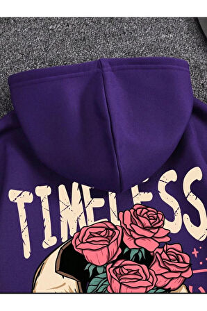Timeless Kuru Kafa Baskılı kapüşonlu Cepli Sweatshirt