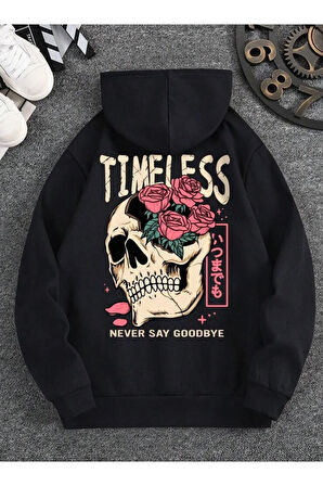 Timeless Kuru Kafa Baskılı kapüşonlu Cepli Sweatshirt